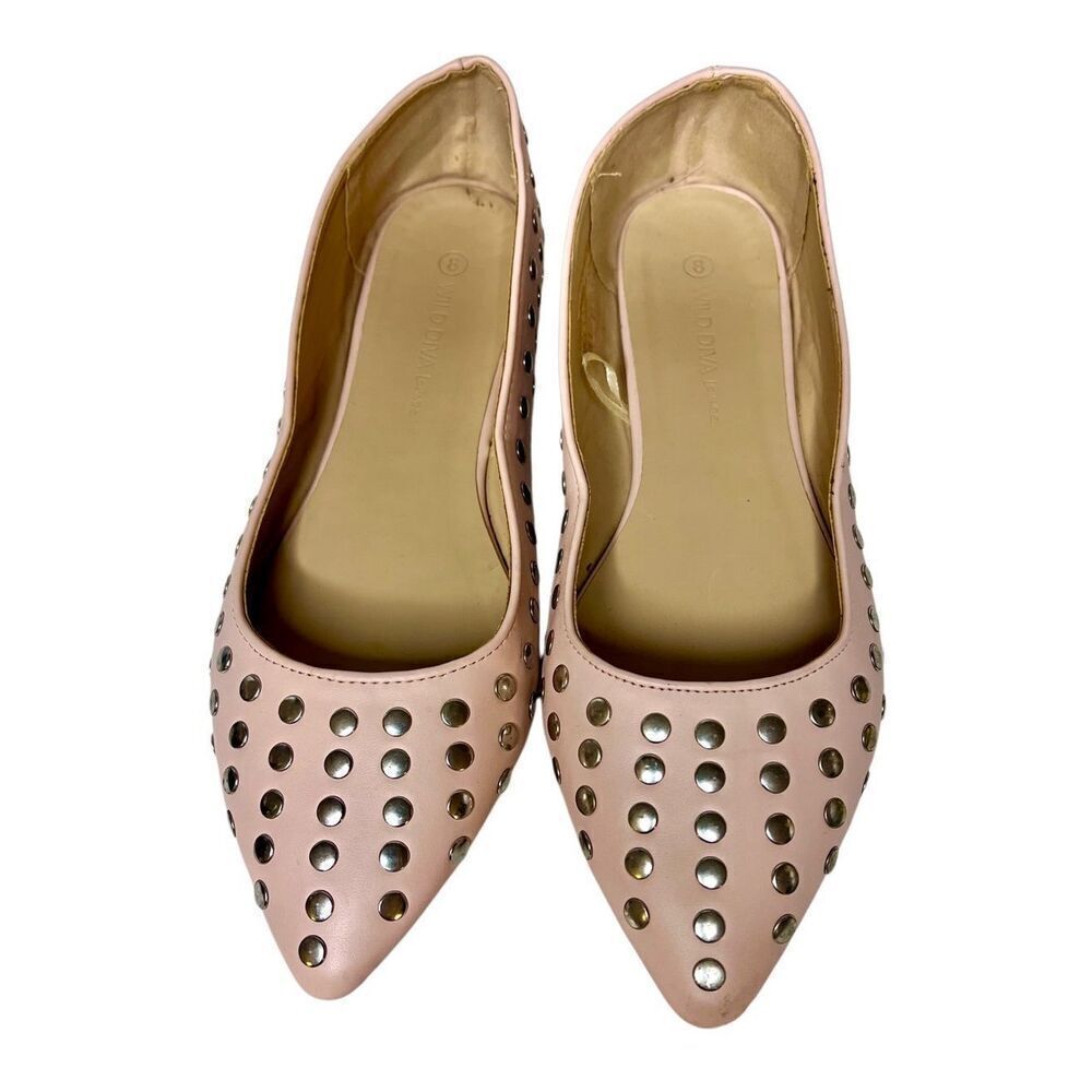 Wild Diva Blush pink Studded Pointed Toe Ballet Flats Women’s Shoes Size 8